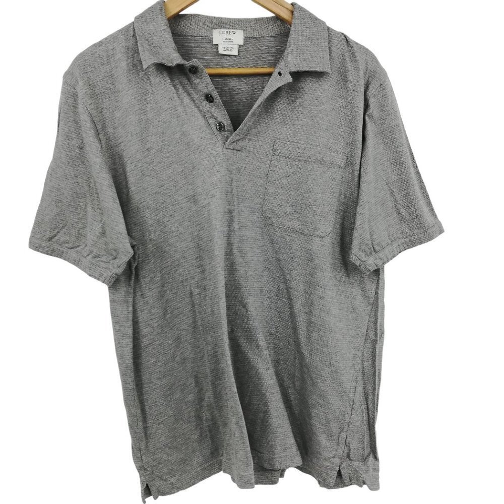 J Crew Gray Cotton Polo Shirt Size L Short Sleeve Collar Pocket Classic Pullover